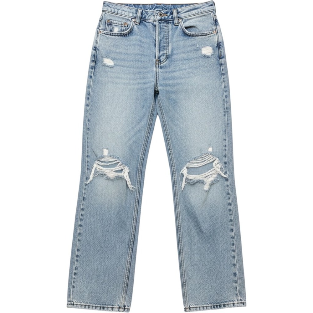 H&M &Denim 90s Boyfriend Jeans Women Size 0 Light Blue Distressed High Waist